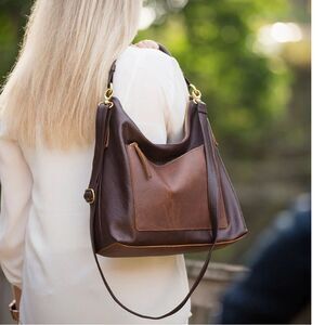 Osgoode Marley 100% Leather Distress Patina Thea 2 Way Chocolate Brown Hobo bag